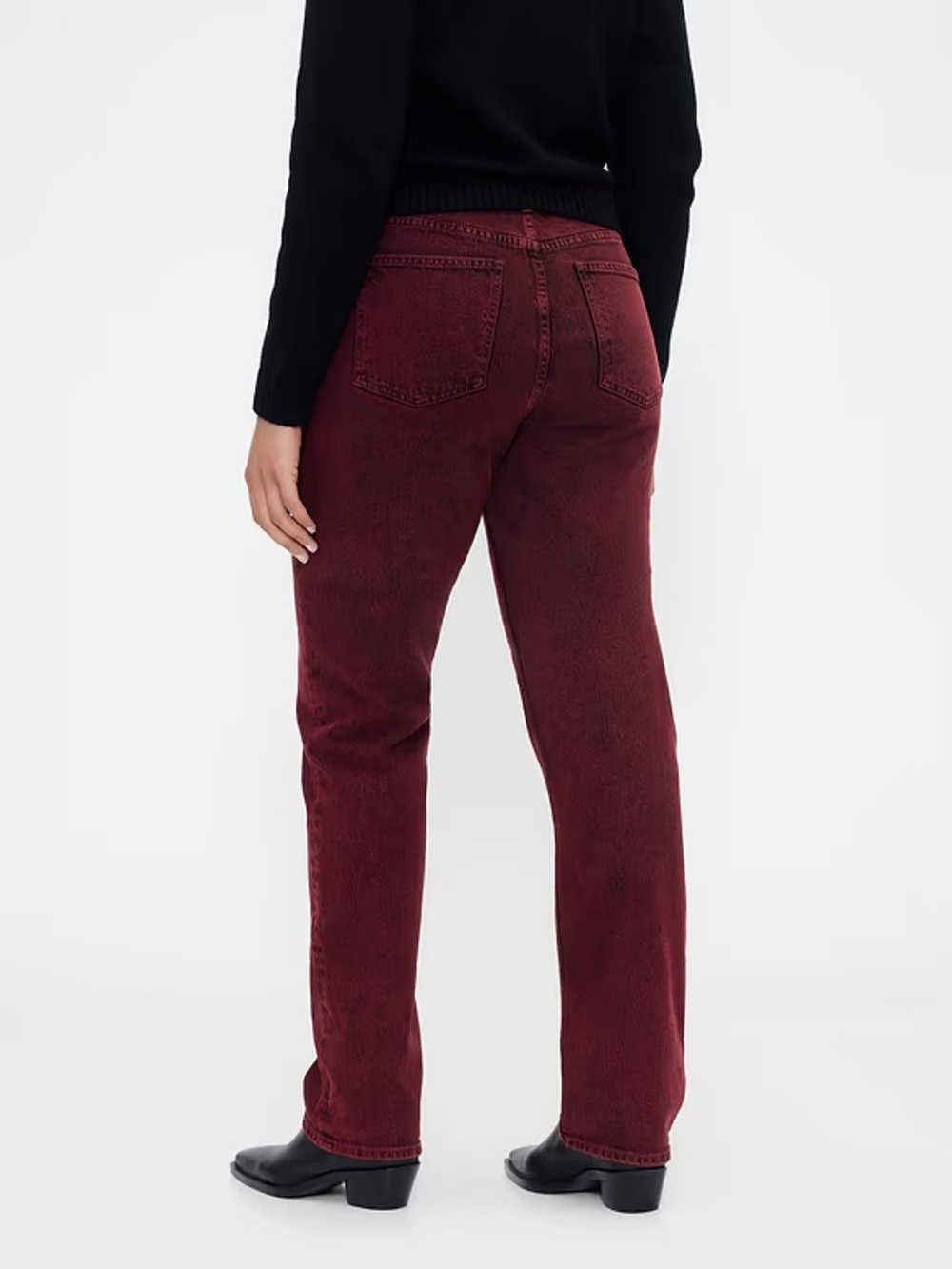 Women’s High-Rise Straight Jeans in Deep Burgundy - Picture 3 of 4